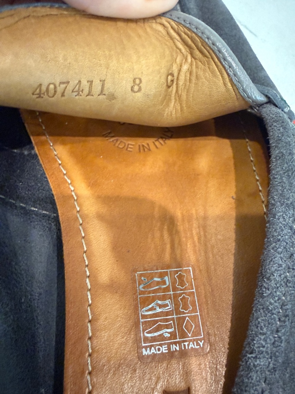 Gucci Gray Suede Loafers with Green-Red Web Detail - Picture 7 of 10